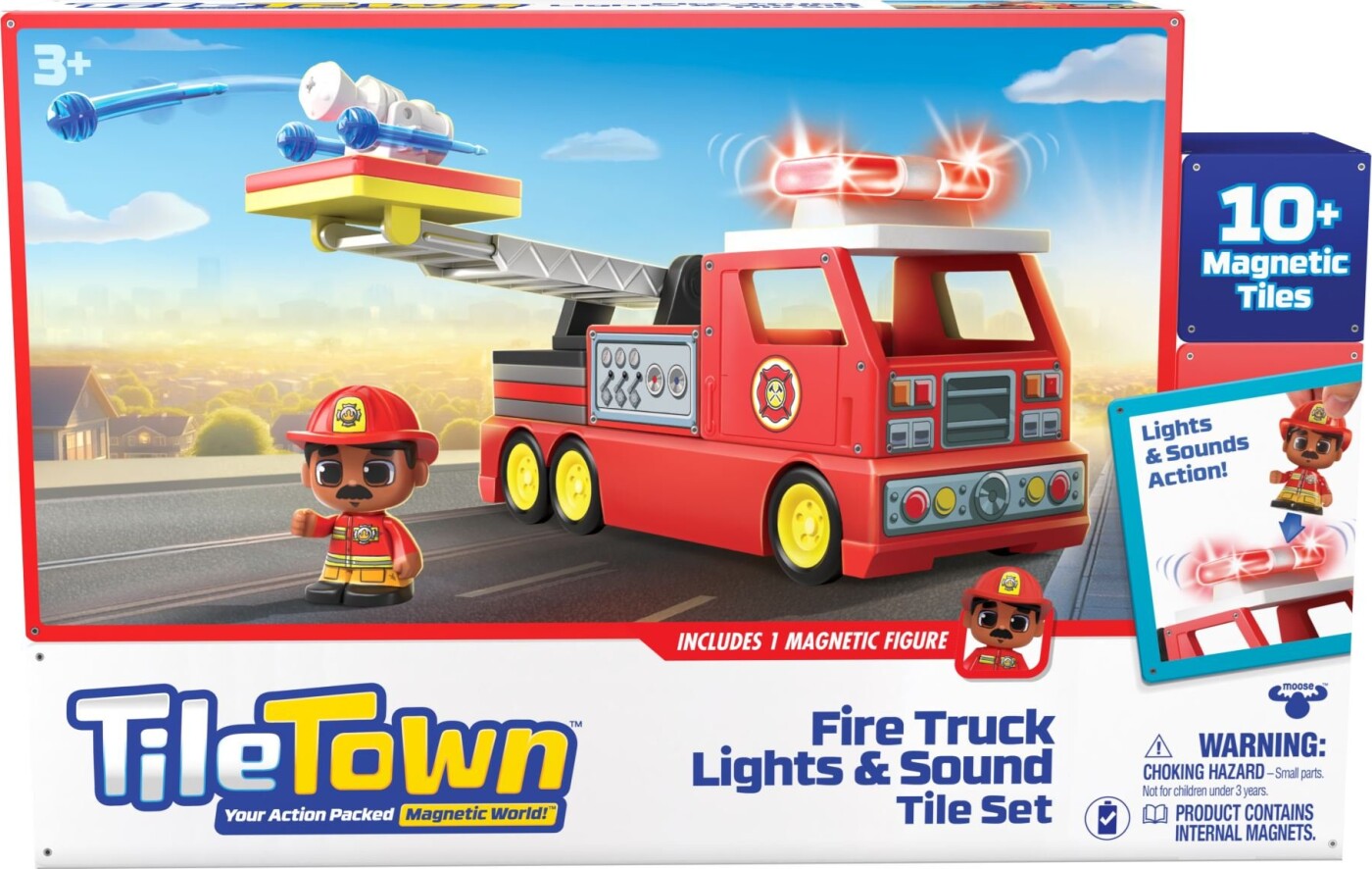 Tile Town - Brandbil, Magnetisk Bygge- Og Legesæt Med Lys Og Lyd