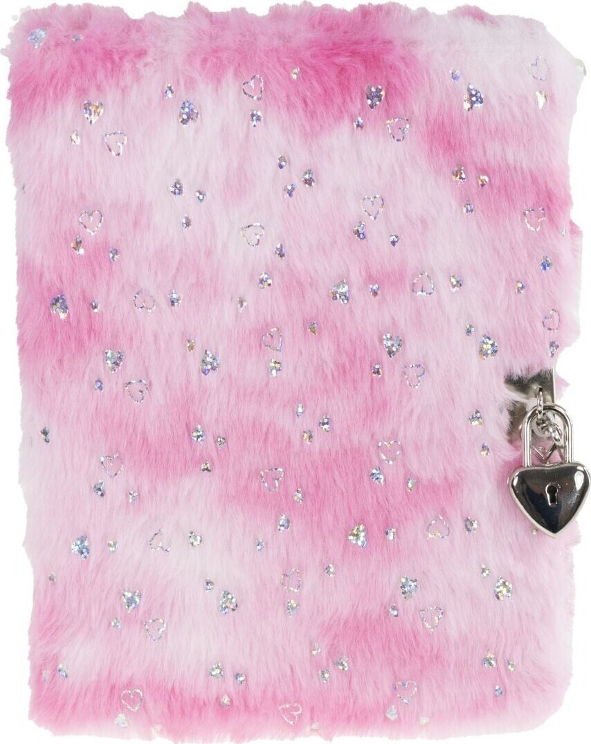 Tinka - Dagbog Rosa Plys M/hjerter M/lås - Bog