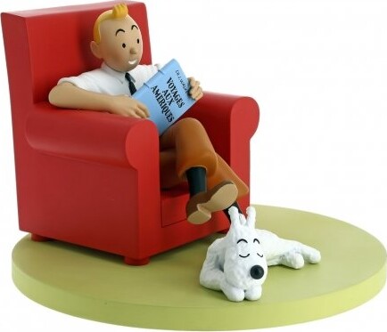 Tintin Sidder I Rød Lænestol - Statue Figur
