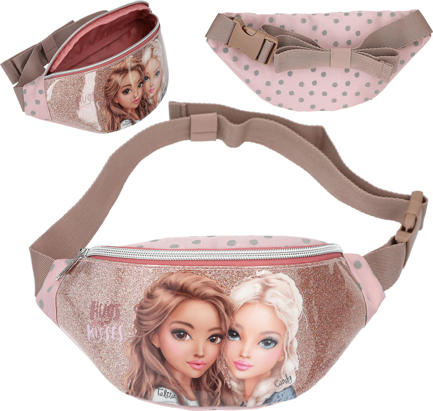 Top Model - Bæltetaske Til Børn - Dots - Rosa Med Grå Prikker