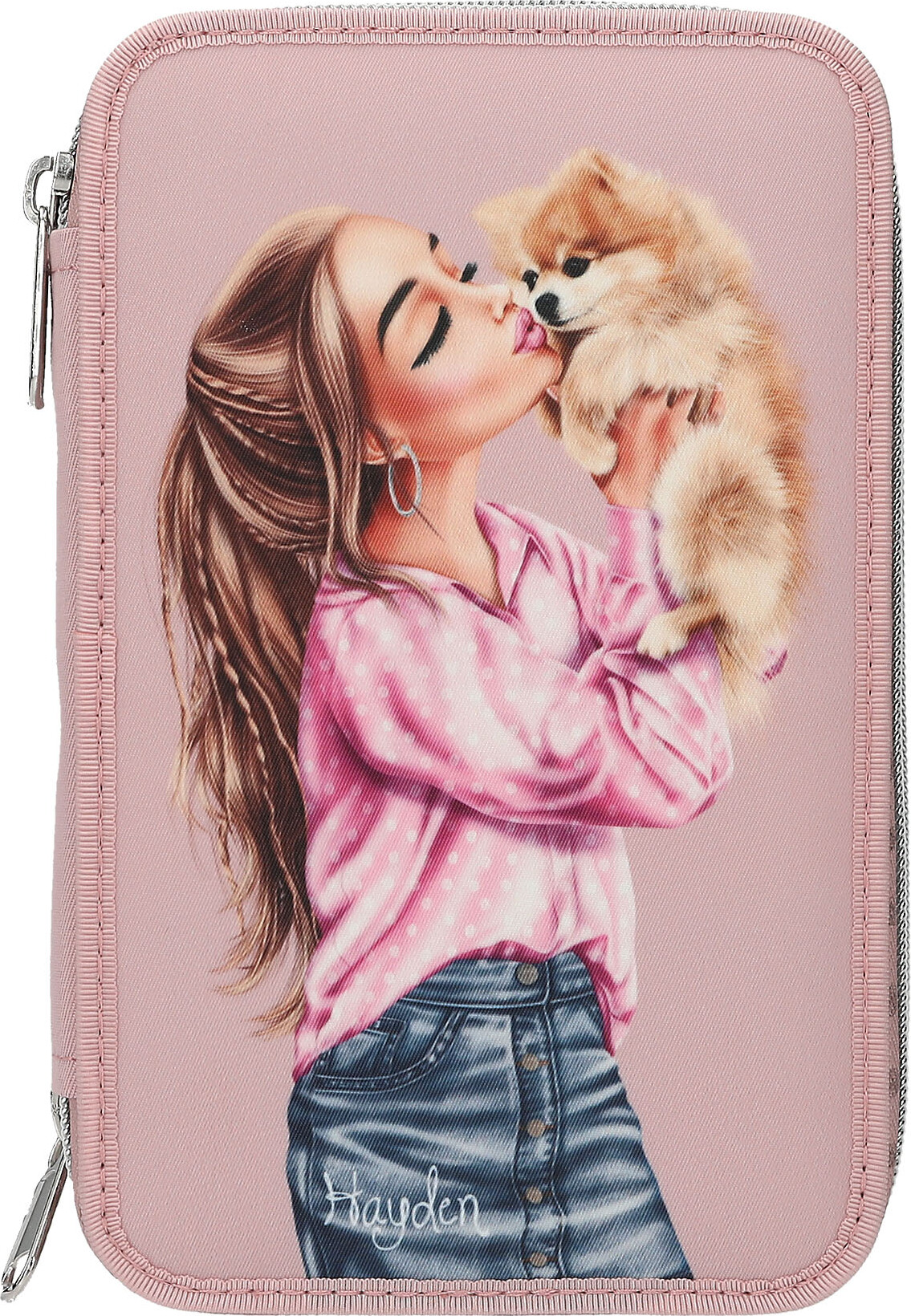 Top Model - Dobbelt Penalhus Med Indhold Til Børn - Dots - Rosa