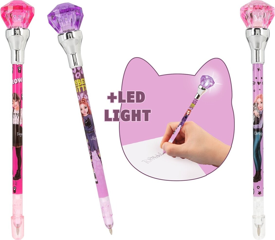 Top Model - Kuglepen Med Lys - Rebel Kitty - Overraskelse