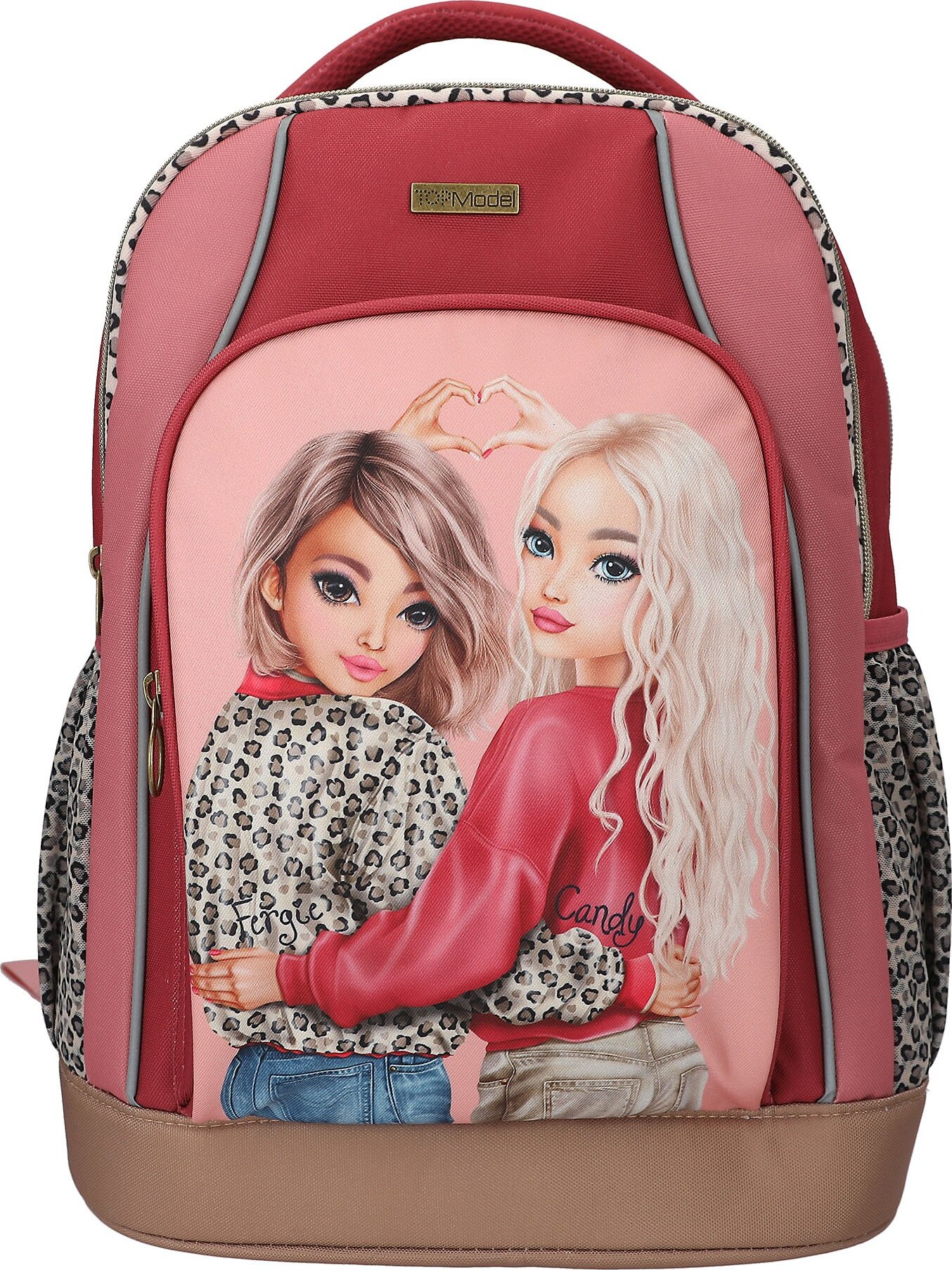 TOPModel Skolerygsæk LEOHEART - pink, bærrød, brun