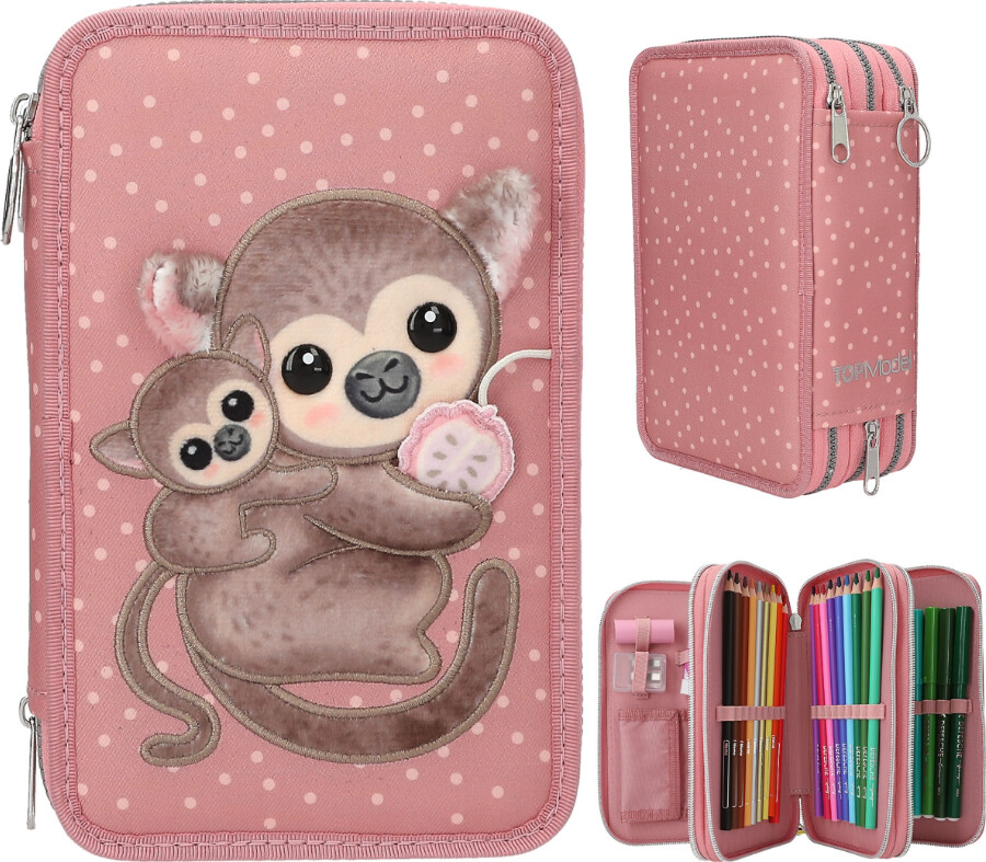 TOPModel Tredobbelt penalhus JUICY - Dusky Pink med orange prikker (413323)