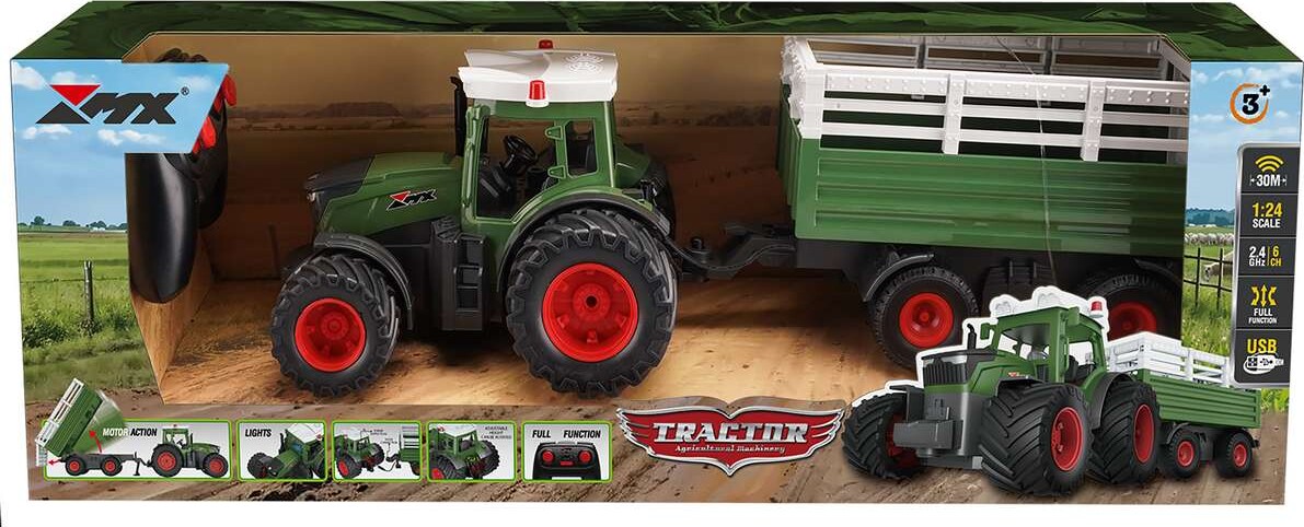 Mx - Tractor Z6951aw - Fjernstyret Rc Traktor Med Trailer - Grøn