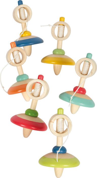 Snurretop Med Snor - Stribet I Træ - Assorteret - Small Foot