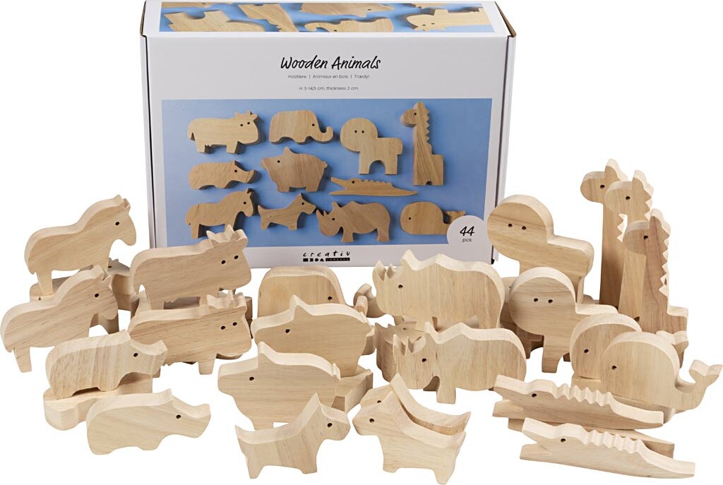 Trædyr - Bondegård Og Safari - H 3-14,5 Cm - Tykkelse 2 Cm - 44 Stk.