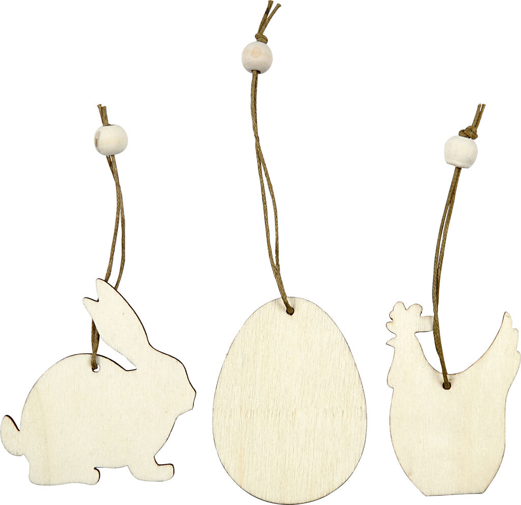 Træophæng - Hare - æg - Høne - Str. 6 Cm - Tykkelse 3 Mm - 9 Stk. billede