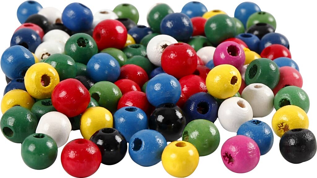 Træperlemix - ø 8 - Hulstr. 2 Mm - Assorterede Farver - 200 Stk.