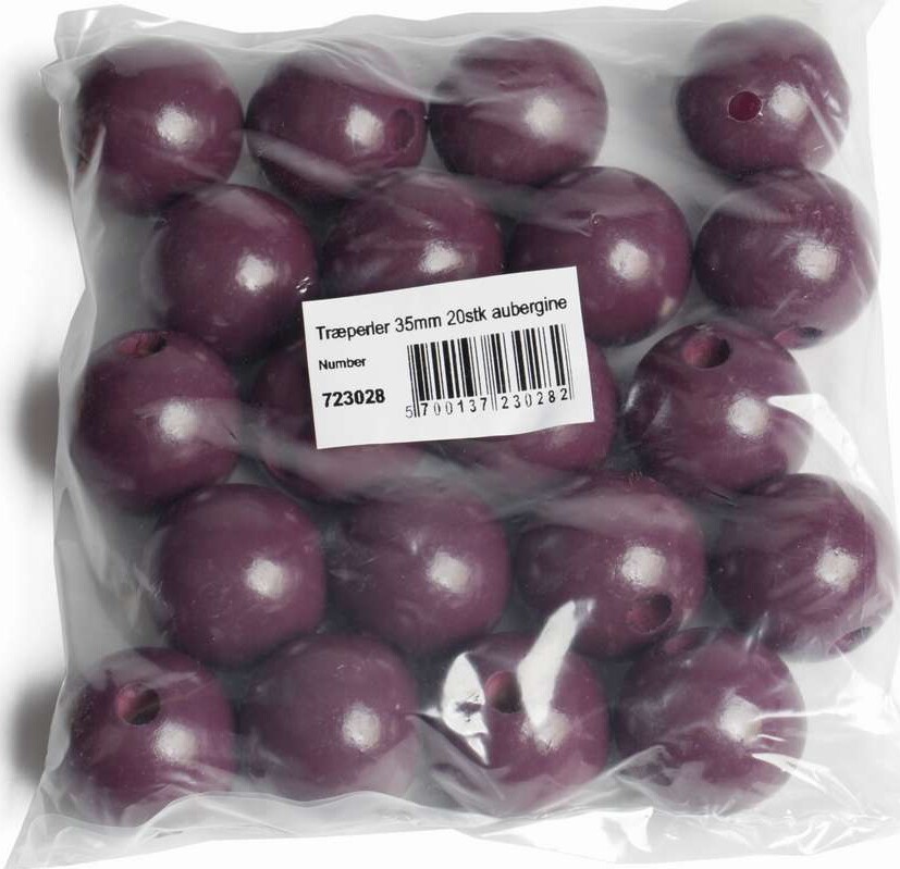 Træperler - 35 Mm - Aubergine - 20 Stk billede