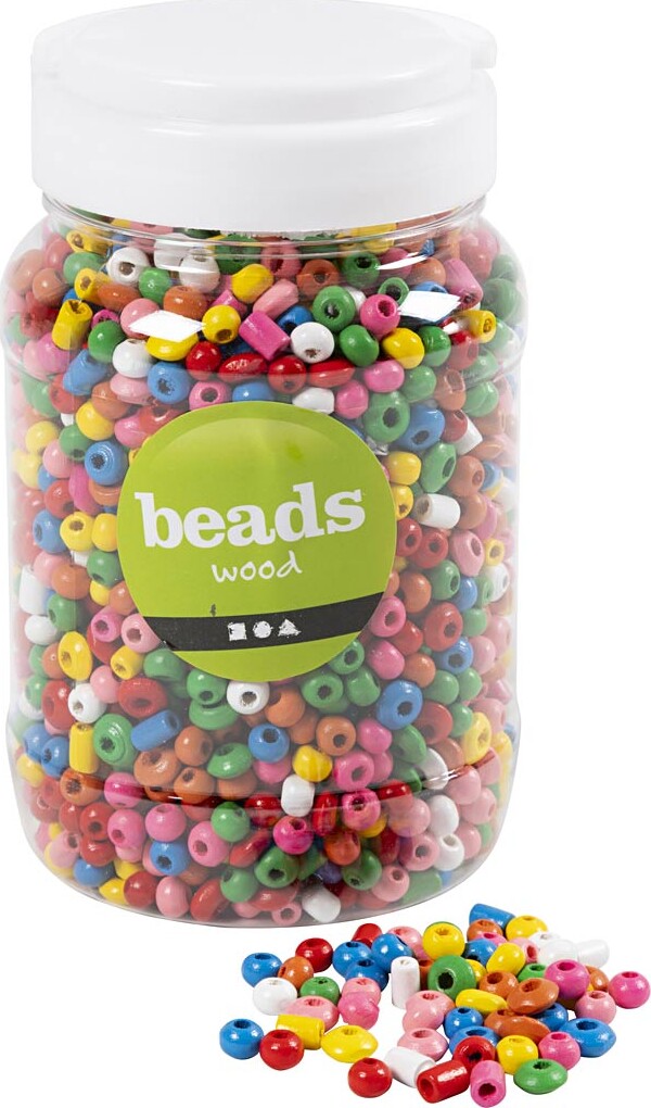 Træperler - ø 5-8 Mm - Hulstr. 1.5 Mm - Assorterede Farver - 175 G - 400 Ml/ 1 Spand