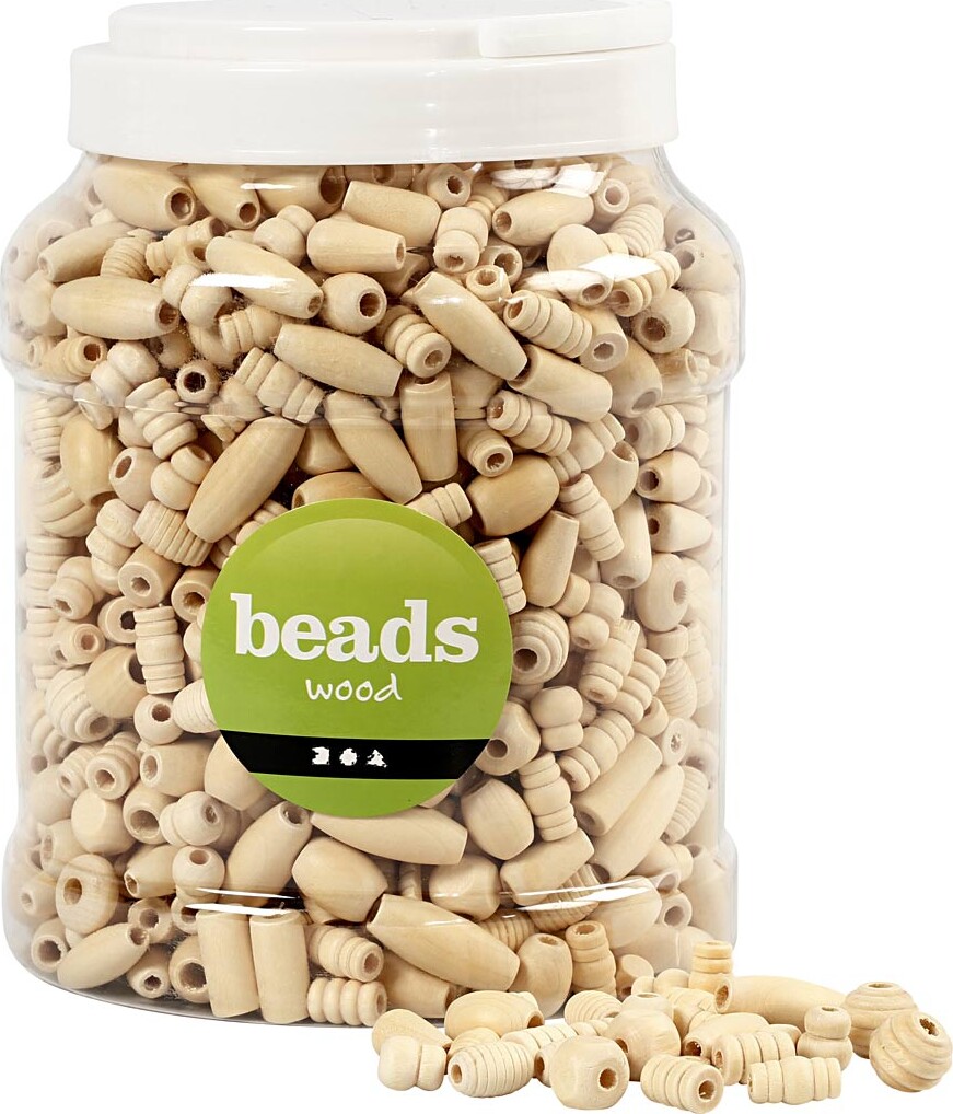 Træperler - Rå - ø 5-28 Mm - Hulstr. 2,5-3 Mm - 850 G - 2 L/ 1 Spand