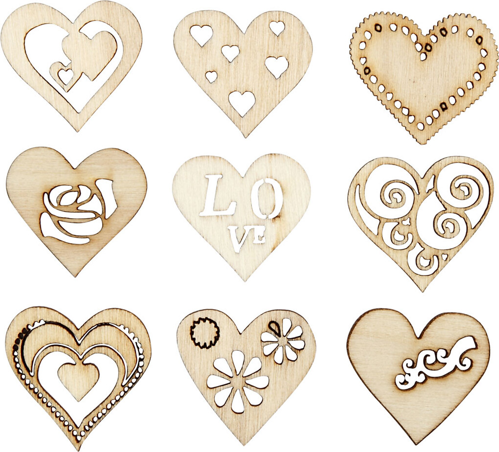 Træpynt - Love - Str. 28 Mm - 45 Stk. billede