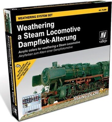 Vallejo - Maling Sæt Til Steam Locomotive - Weathering System Sæt - 9 Farver + Tilbehør