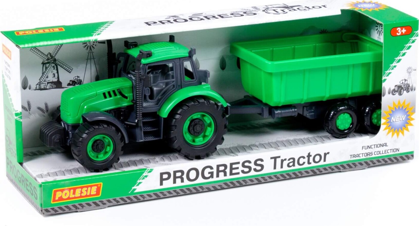 Legetøjs Traktor Med Vogn - Til Børn - Polesie - Grøn - 37 Cm