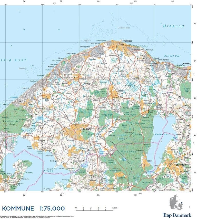 gå ind Henfald grad Trap Danmark - Gribskov Kommune Topografisk Kort - 1:75.000 - Topografisk  Plankort 1:75.000 | Se tilbud og køb på Gucca.dk