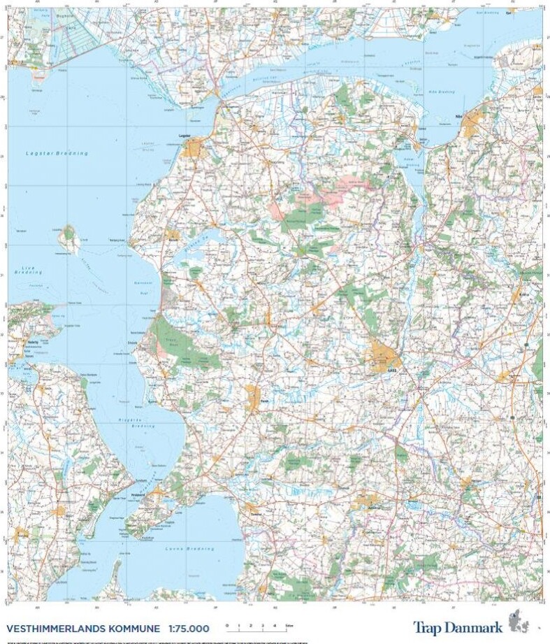 Trap Danmark - Vesthimmerlands Kommune Topografisk Kort - 1:75.000 - Topografisk Se tilbud og køb på