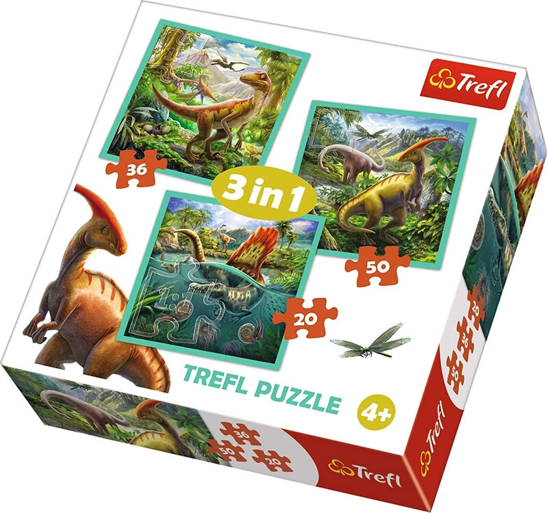 Trefl - The Extraordinary World Of Dinosaurs Puslespil 3-i-1