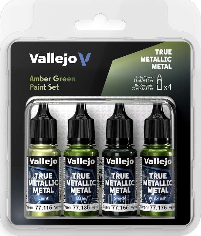 Vallejo 77.266 - True Metallic Metal - Amber Green Paint 4x18 Ml