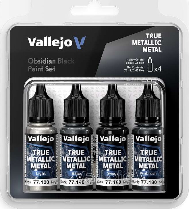 Vallejo 77.270 - True Metallic Metal - Obsidian Black Paint 4x18 Ml