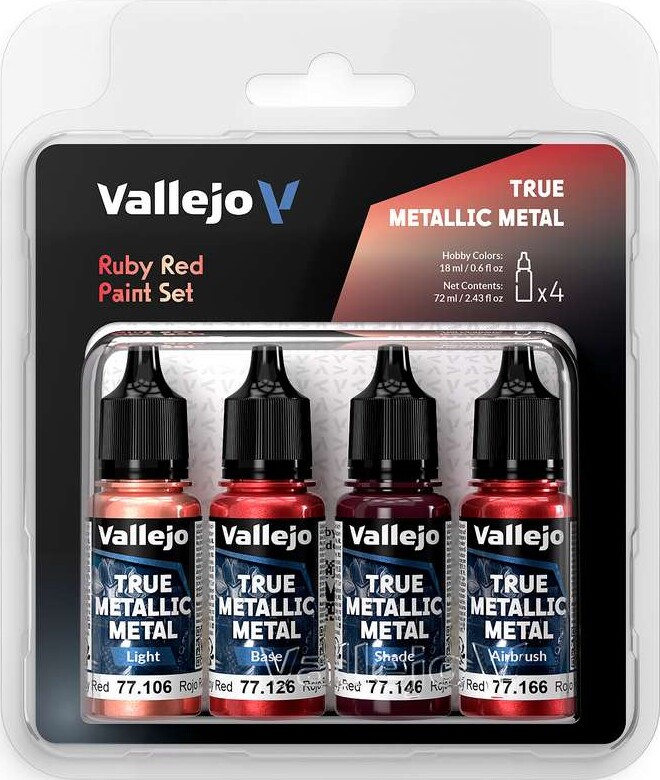 Vallejo 77.254 - True Metallic Metal Light - Ruby Red Paint 4x18 Ml