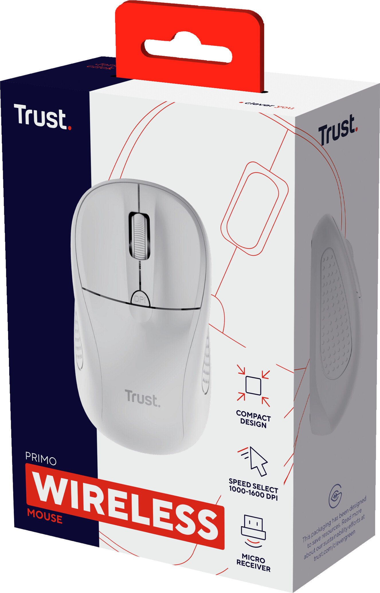Trust Primo - 2.4 GHz - matt white - Mus - Optisk - 4 knapper - Hvid