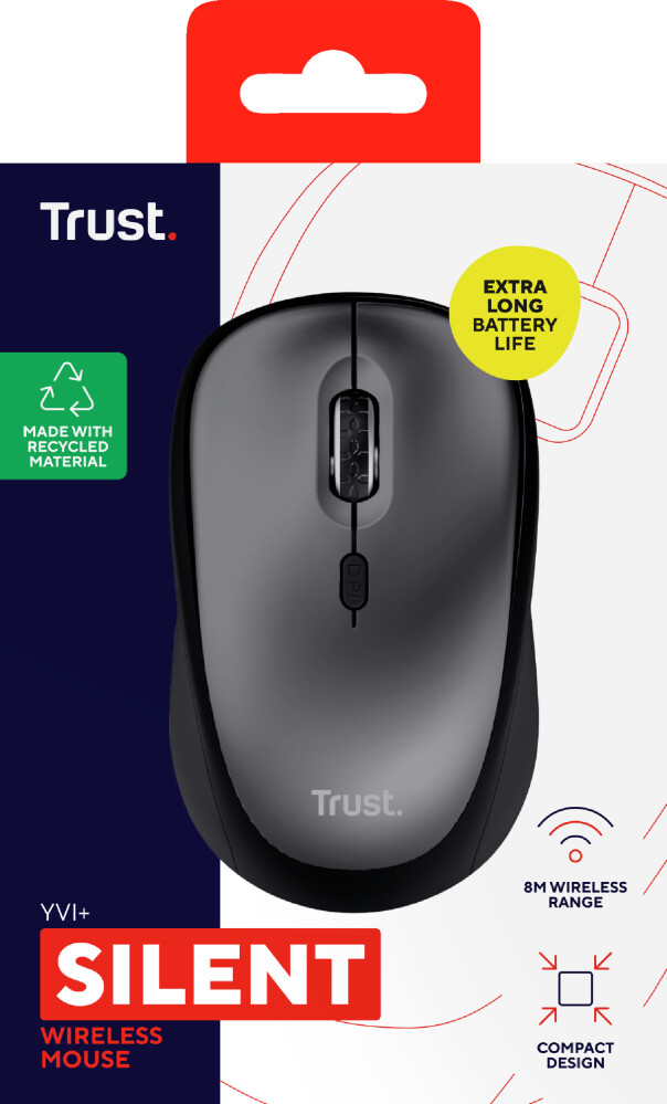 Trust - Yvi+ Trdls Mus - Silent - Optisk - Sort - 1.600 Dpi
