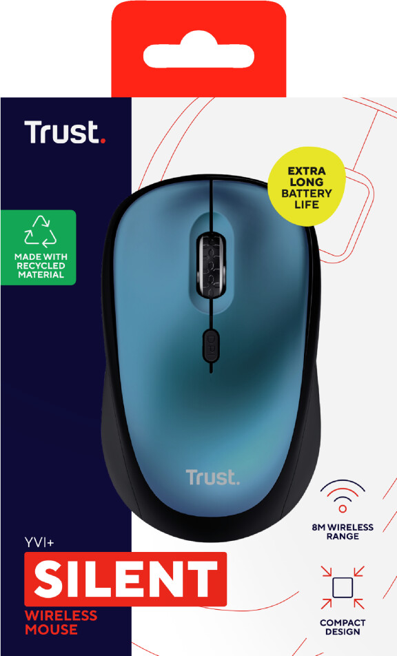 Trust - Yvi+ Trådløs Mus - Silent - Optisk - Blå - 1.600 Dpi