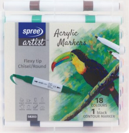 Twin Marker Acryl 18 Farver + Konturpen - Spree