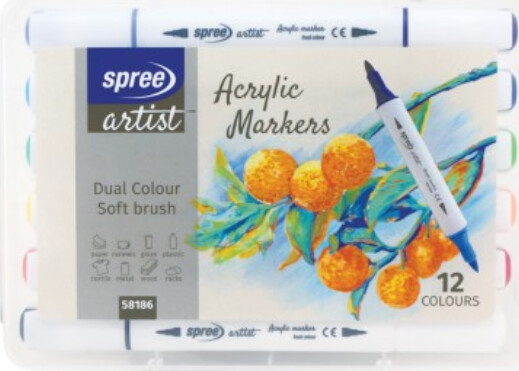 Twin Marker Acryl 2-farvet - 12 Stk - Spree