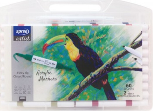 Twin Marker Acryl 60 Farver + 2konturpen - Spree