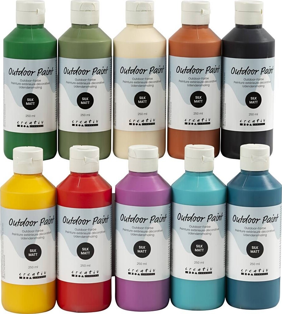 Udendørsmaling - Silkemat - Assorterede Farver - 10x250 Ml