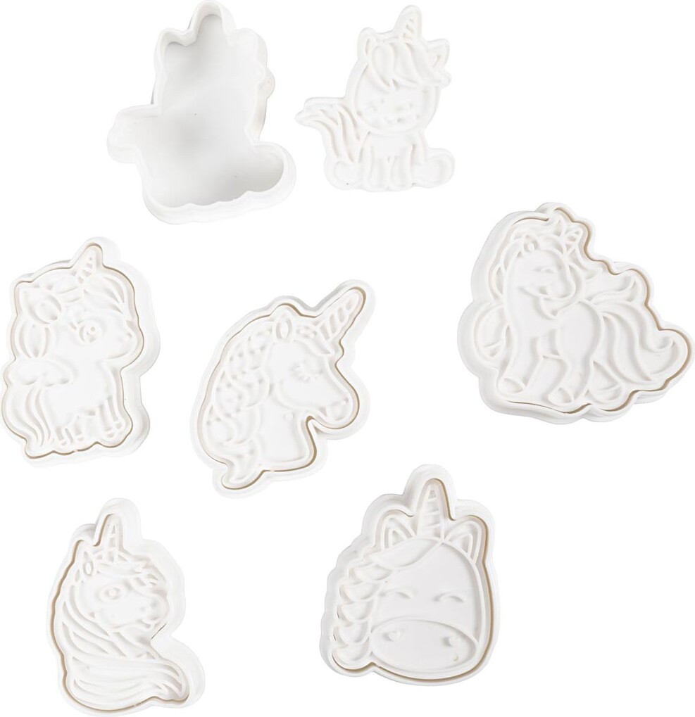Udstikkere Med Præg - Enhjørning - Str. 6-7,5 Cm - Hvid - 6 Stk.