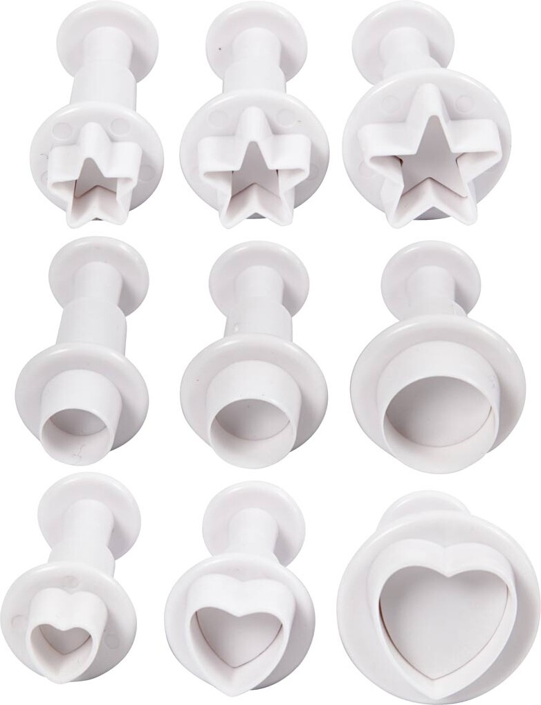 Udstikkere Med Præg - Stjerne - Cirkel - Hjerte - ø 1,1-3  - Hvid - 9stk.