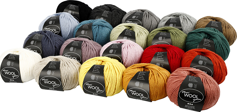 Maxi Wool uldgarn, L: 125 m, ass. farver, 20x100g