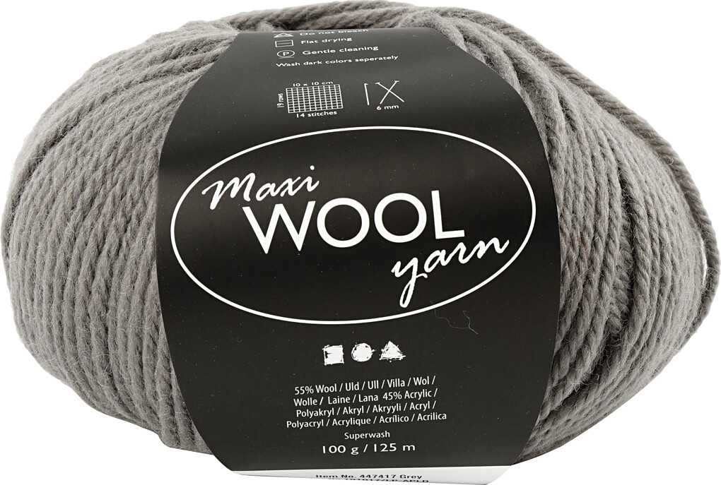 Uldgarn - Maxi Wool - L 125 M - Grå - 100 G