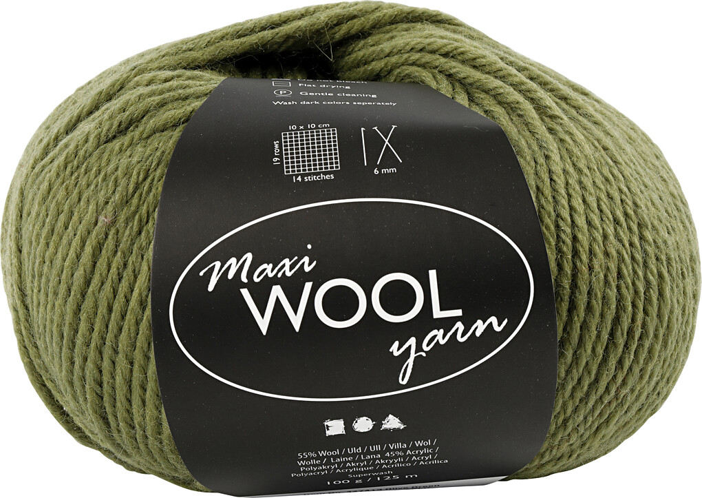 Uldgarn - Maxi Wool - L 125 M - Olivengrøn - 100 G