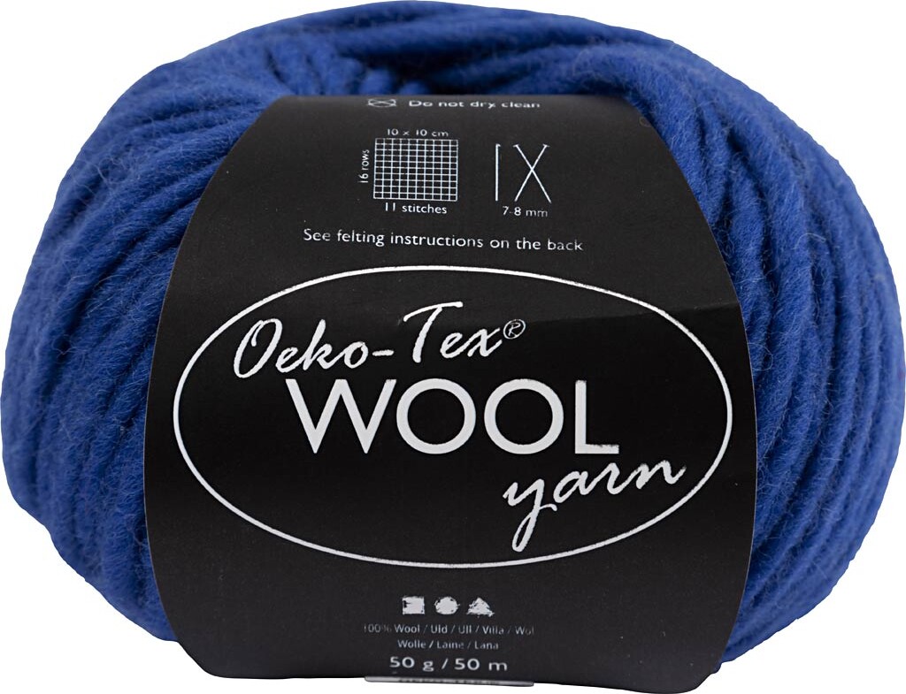 Uldgarn - L 50 M - Pind 8-9 - Blå - 50 G