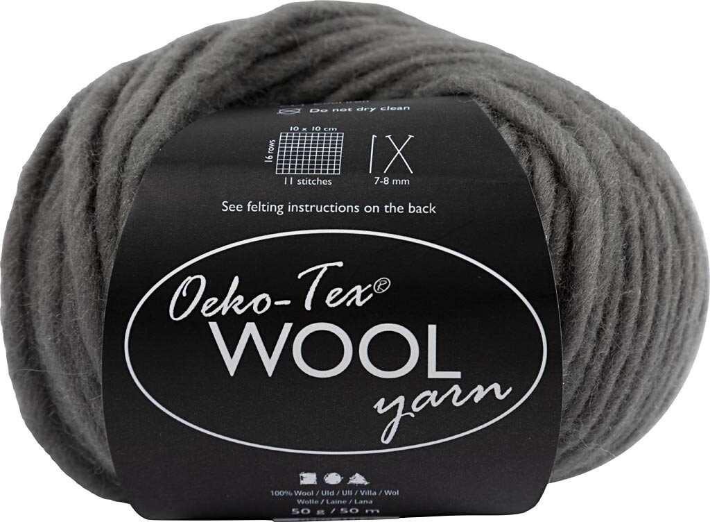 Uldgarn - L 50 M - Pind 8-9 - Grå - 50 G