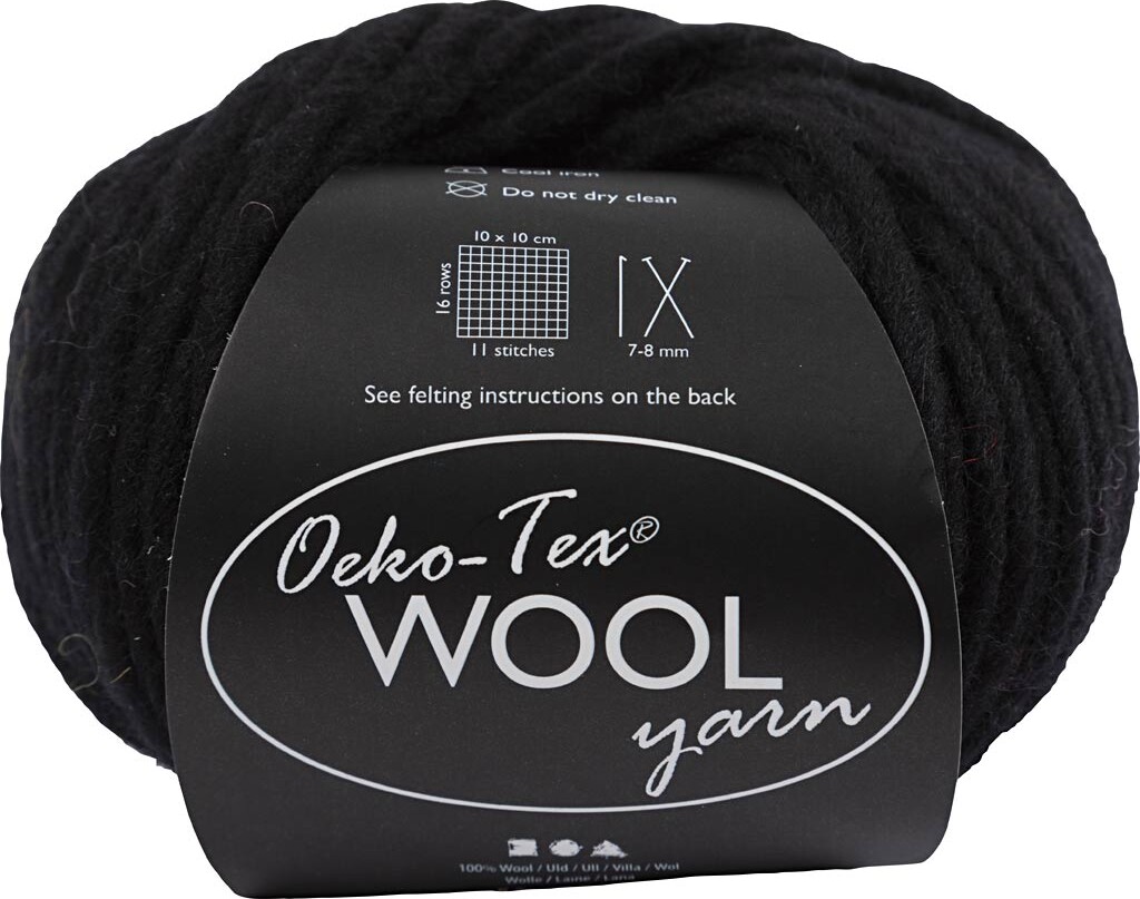 Uldgarn - L 50 M - Pind 8-9 - Sort - 50 G