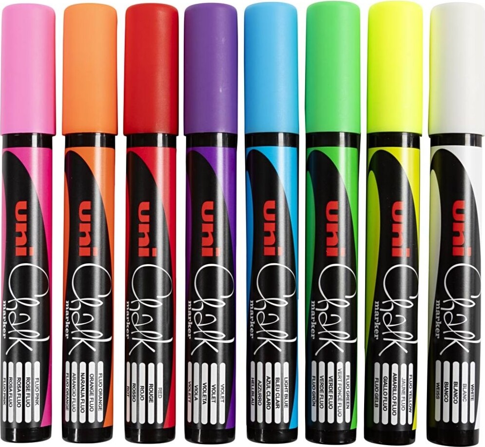 Uni - Chalk Marker 5m - Basis Farver, 8 Stk billede