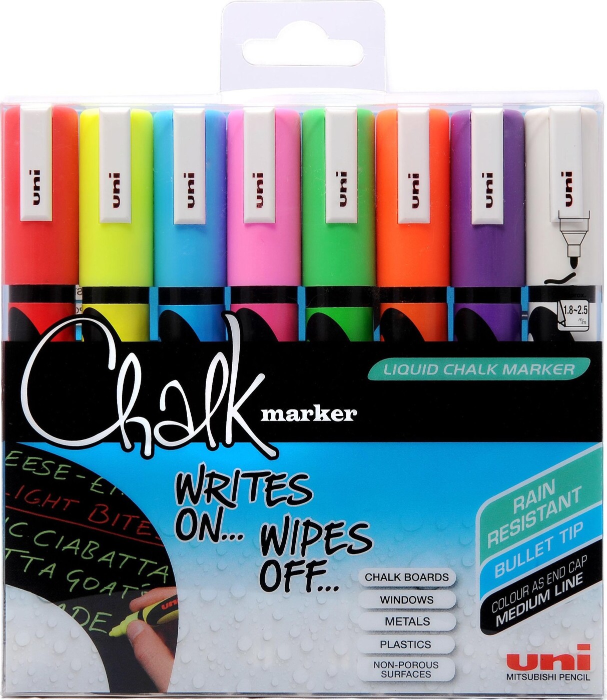 Billede af Uni - Chalk Marker 5m - Basis Farver, 8 Stk