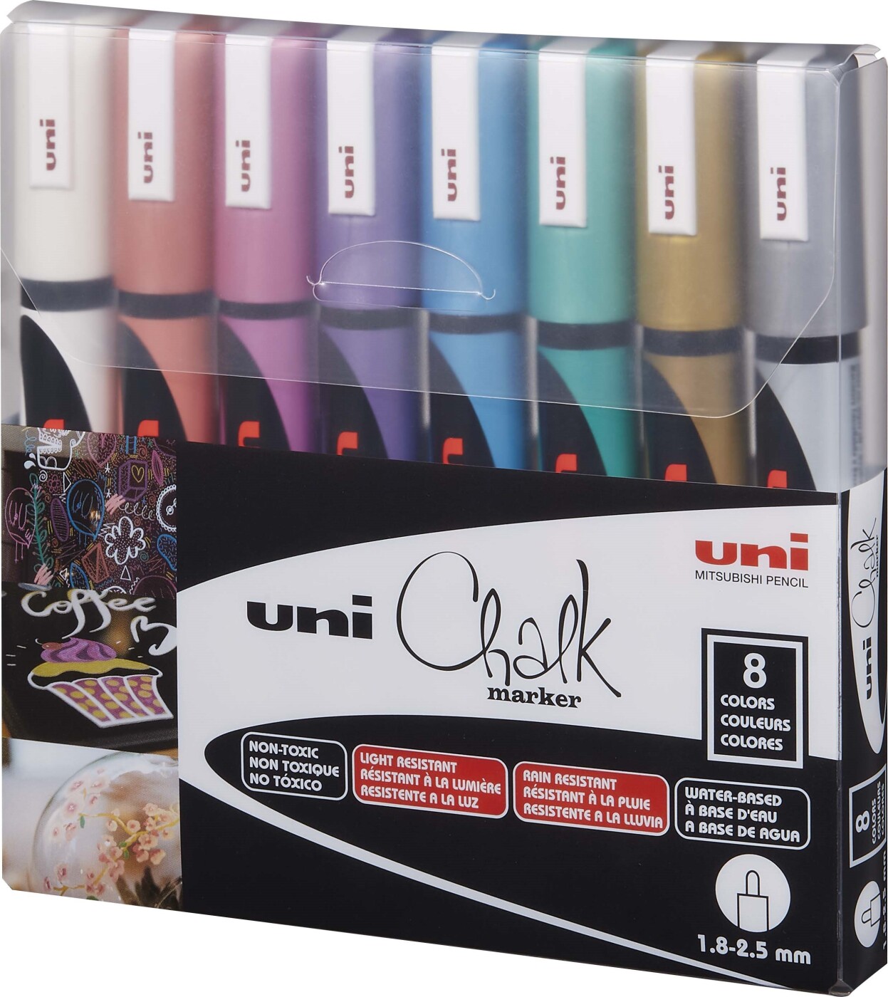 Billede af Uni - Chalk Markers - Tavle Tusser - Metallisk - 8 Farver