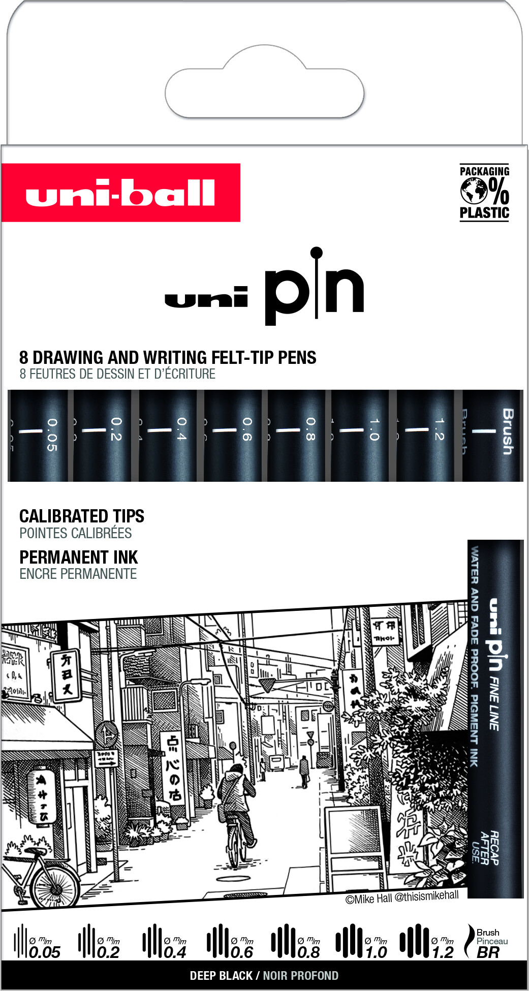 Uni - Uni Pin Setx8 Classic - Black - 0.05 To 1.2mm And A Brush Tip