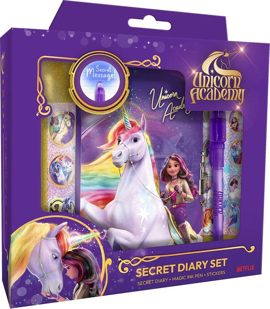 Euromic UNICORN ACADEMY Magic Diary - Diary w/magic ink pen gift box