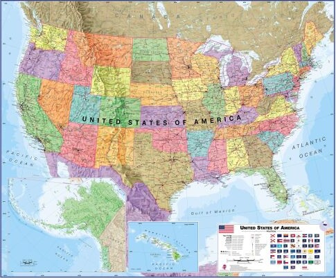 Usa Political Wall Map Laminated