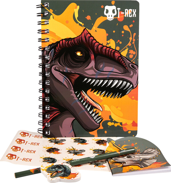 Dinosaur A5 Notesbog Inkl. Klistermærker, Blyant Og Viskelæder
