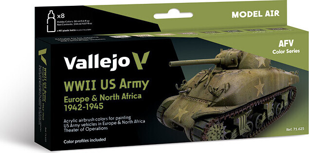 Vallejo - Maling Sæt Til Modelhobby - Wwii Us Army 1942-45 - Afv Color Series - 8x17 Ml