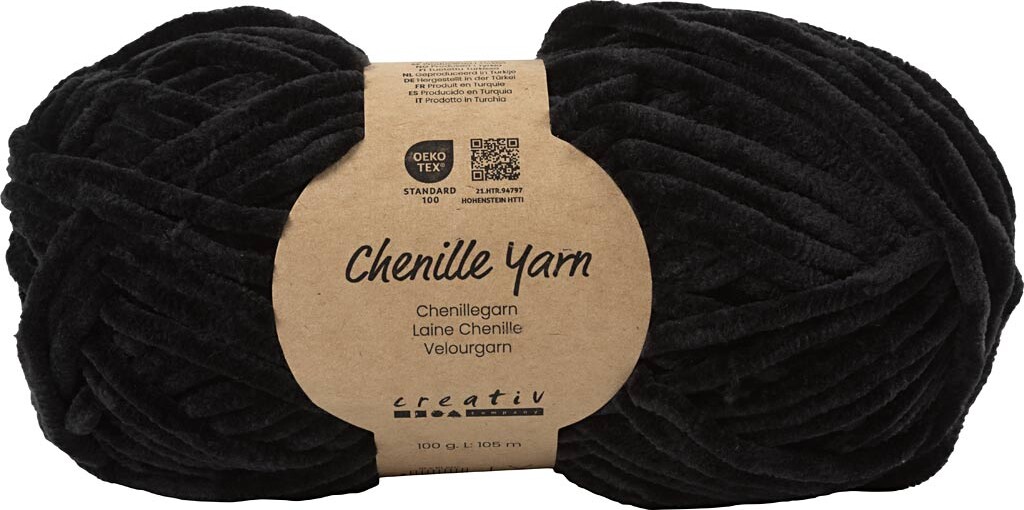 Velourgarn - L 105 M - Pind 5-6 - Sort - 100 G