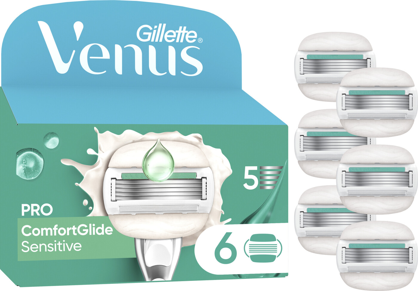 Venus - Gillette Venus Pro Comfortglide Sensitive Barberblade - Green/white - 6 Stk